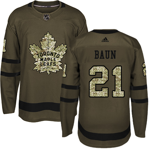 Adidas Maple Leafs #21 Bobby Baun Green Salute to Service Stitched NHL Jersey - Click Image to Close